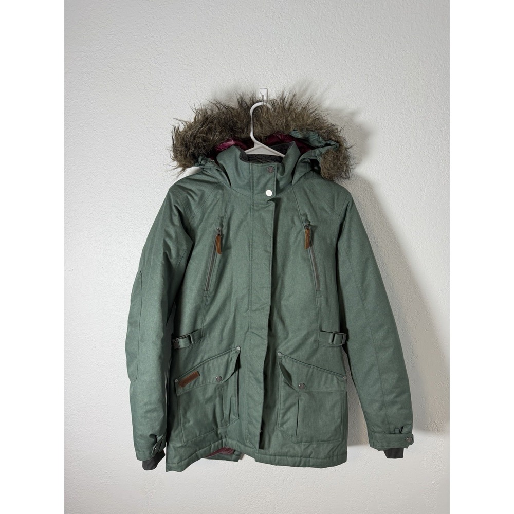 Columbia Jacket Womens Small S Green 550TD Hooded Faux Fur Parka Down Lined Coat